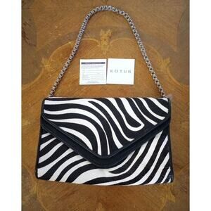 Kotur Leather Zebra Pattern Fur Purse Shoulder Chain NWOT Reg. $536 Black
